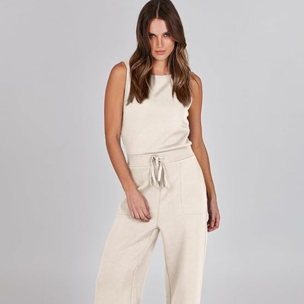 Women's Ivory Casual Sleeveless Wide Leg One Piece Jumpsuit Size Small NWOT - Picture 2 of 8